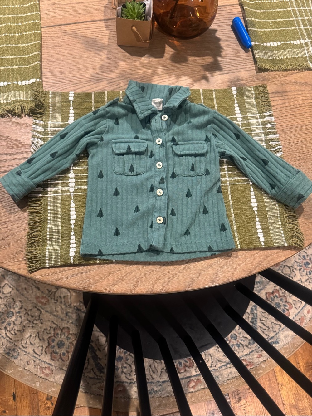 kate quinn Green Button-Up Shirt with Tree Print